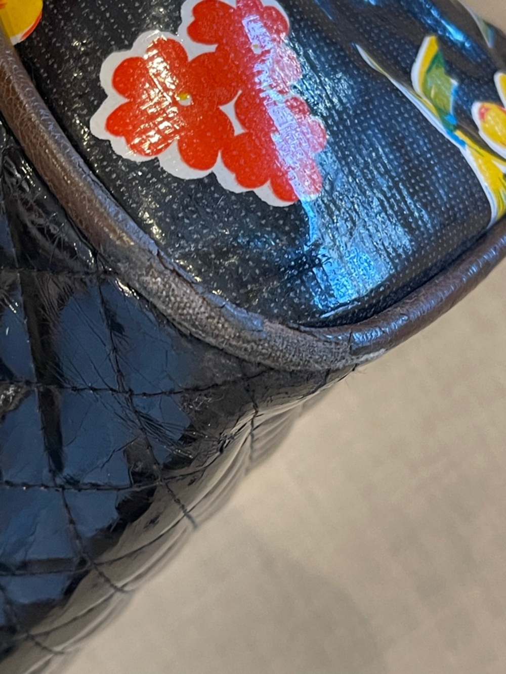 Consuela Classic Tote black patent quilted shiny floral colorful braided leather - Picture 8 of 14